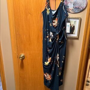 Nine Britton Navy Asymmetrical Dress with Floral Design